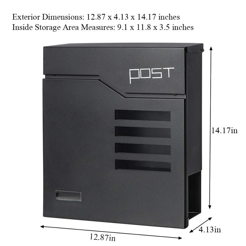 Jssmst Locking Mailbox Wall Mount- Waterproof mailboxes with Secure Key Lock and Newspaper Compartment, Key Lock Drop Box Extra Large Capacity, 12.9 x 4.1 x 14.2 Inch, SM-HPB938 Black New - Image 4